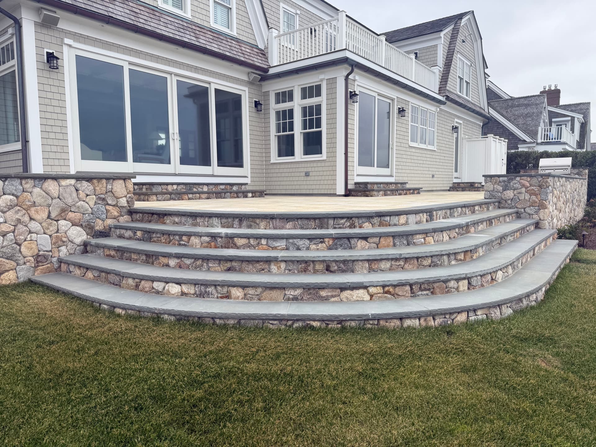 New England Stone Steps and Tiered Patio with Coastal Views in Dennis MA image