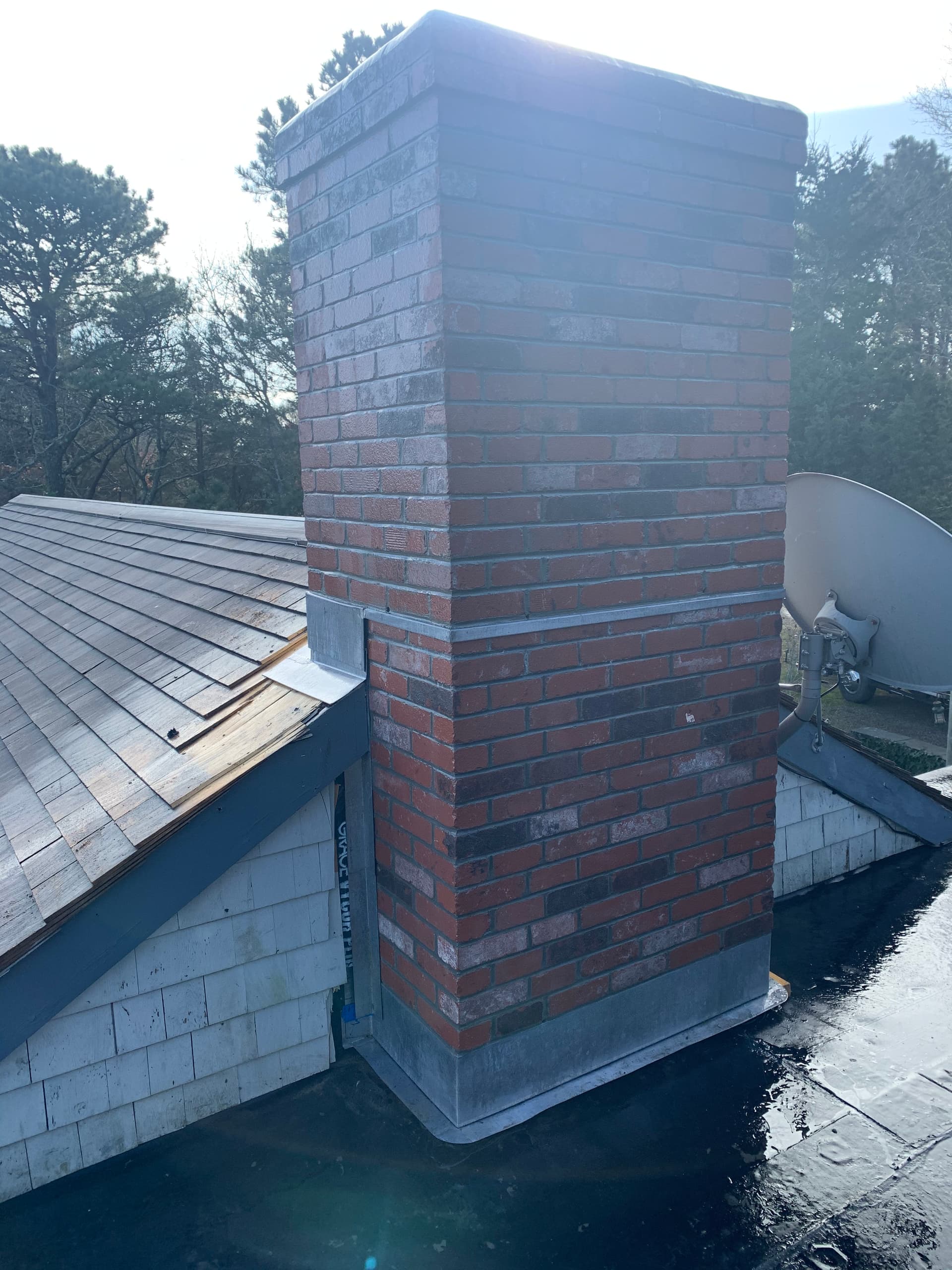 Gallery photos for Full Chimney Rebuild with Custom Lead-Coated Copper Flashing in Osterville: Image #1